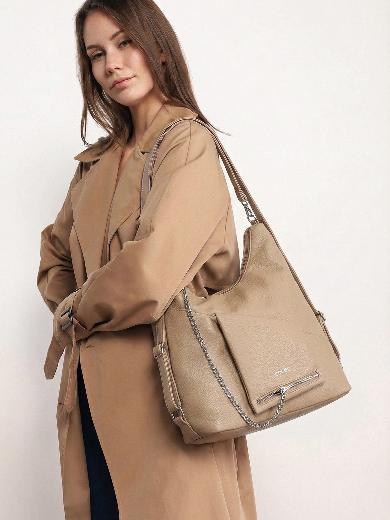 Сумка-шоппер  с регулируемыми ручками, откидным карманом и цепочкой в ассортименте